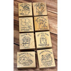 V2 1996 STAMPIN' UP! NICE & EASY NOTES WOOD MOUNTED RUBBER STAMP SET OF 8